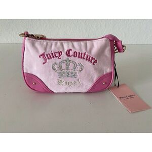 Juicy Couture Light Pink Juicy Kingdom Mini Wristlet Purse Bling Bag Velvet NEW